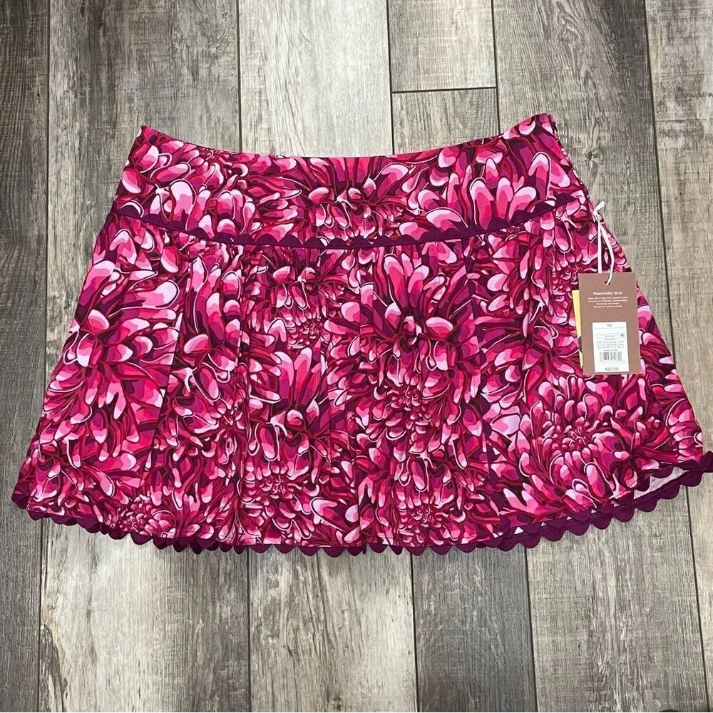 NWT Kika Vargas Mum Scalloped Hem Mini Skirt Pink and White Floral Size 16